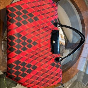 Longchamp Red and Black Diamond Tote